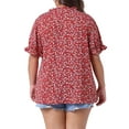 thumbnail image 4 of Agnes Orinda Women's Plus Size Floral Tops Ruffle V Neck Puff Short Sleeve Summer Casual Blouse 1X Red, 4 of 7
