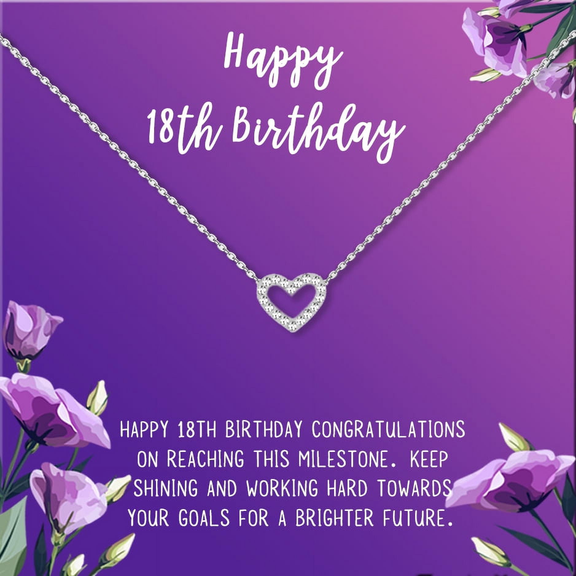 Anavia Happy 18th Birthday Gifts Stainless Steel Fashion Necklace Birthday Card Jewelry Gift for Girl, Birthday Gift for Daughter-[Silver Mini Crystal Heart, Royal Purple Gift Card]