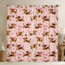 Castle Fairy Children Teenagers Adults Cartoon Dachshund Black Out Curtains,Pink Love Heart Print Curtains Pack of 2 (42x63 Each),Cute Animal Dog Pet Bedroom Curtains,Super Cozy Room Decor