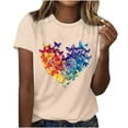 thumbnail image 2 of DeHolifer T-Shirts for Women Plus Size Daisy Butterfly Printed Summer Trendy Crewneck Short Sleeve Tee Tops Khaki L, 2 of 4