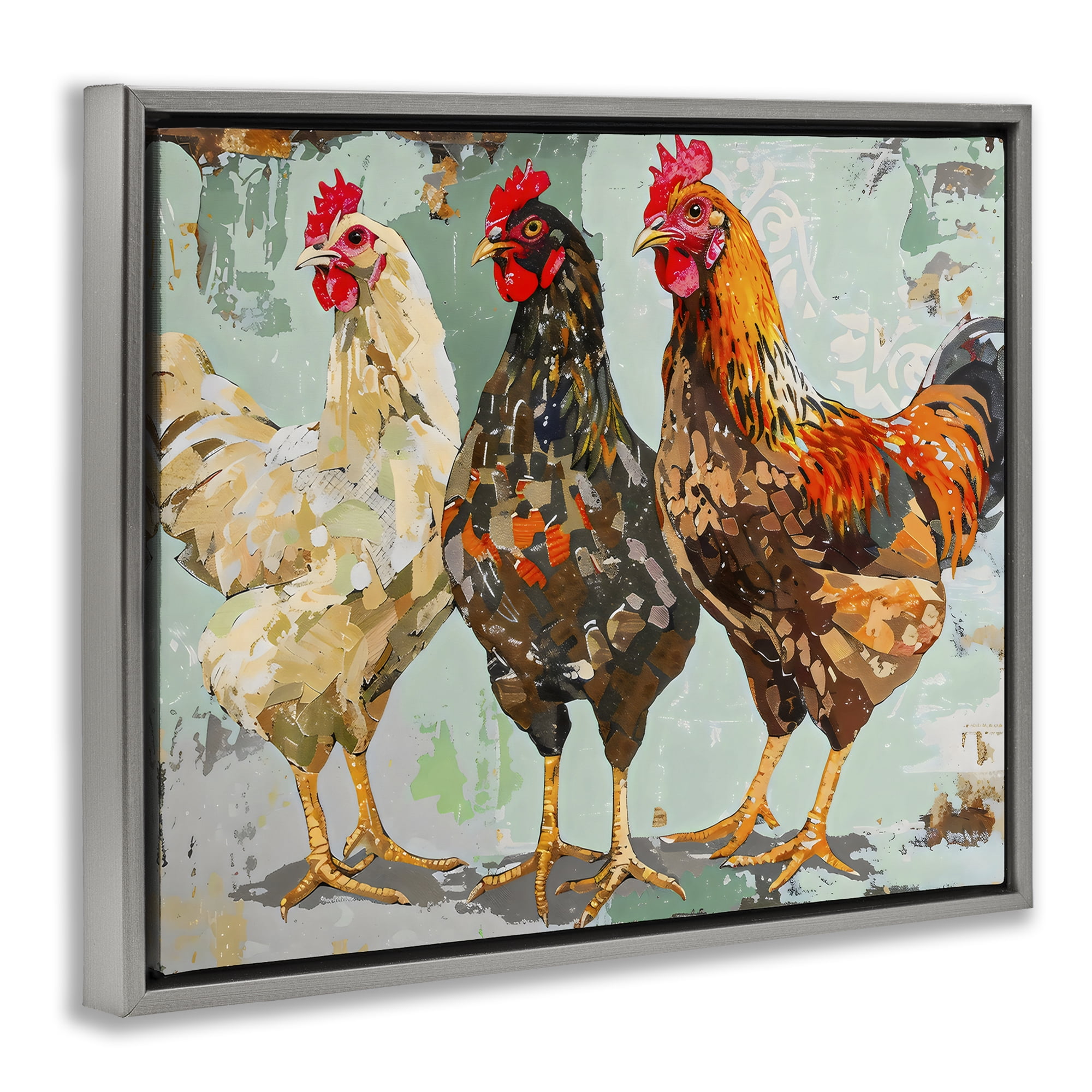 Stupell Industries Abstract Chickens Trio Gray Framed Floater Canvas Wall Art, design by Creative Studio