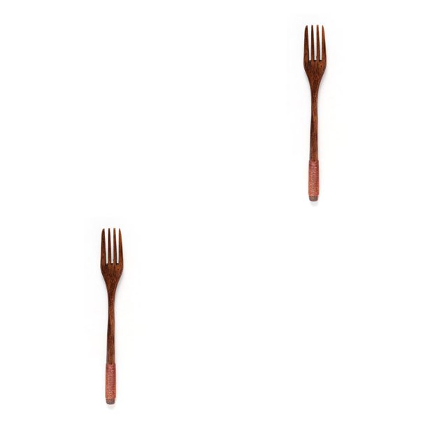 Kearding Palillos de Juego de vajilla de mango largo Accesorios para el hogar Utensilio de cocina Herramienta Tenedor de cocina para Tenedor de Horquilla Línea Marrón 2Conjunto
