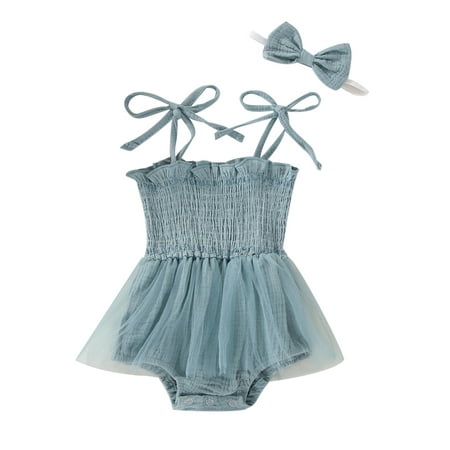 

Licupiee Newborn Baby Girl Sleeveless Romper Tutu Onesie Jumpsuit Cotton Linen Princess Dress Headband Summer Photoshoot Outfit