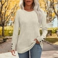 thumbnail image 5 of Womens Ribbed Knit Long Sleeve Tops Crew Neck Casual Button Pullover Solid Color Sweaters Loose Fit Comfy Blouses S-2XL, 5 of 6