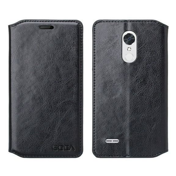 LG Fortune Case, LG Phoenix 3 Case, LG V1 Case, LG K4 2017 Case, SOGA [Pocketbook Series] Leather Folio Flip Wallet Case for LG Fortune / Phoenix 3 / V1 / K4 (2017) - Luxury Black