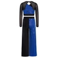 thumbnail image 4 of TiaoBug Kids Jazz Dance Outfit Sequin Mesh Long Sleeve Crop Top with Lyrical Performance Chiffon Pants Royal Blue 8, 4 of 6