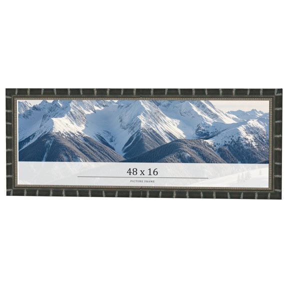48x16 Frame Black Bamboo Solid Wood Picture Frame Width 1.5 Inches | Interior Frame Depth 0.5