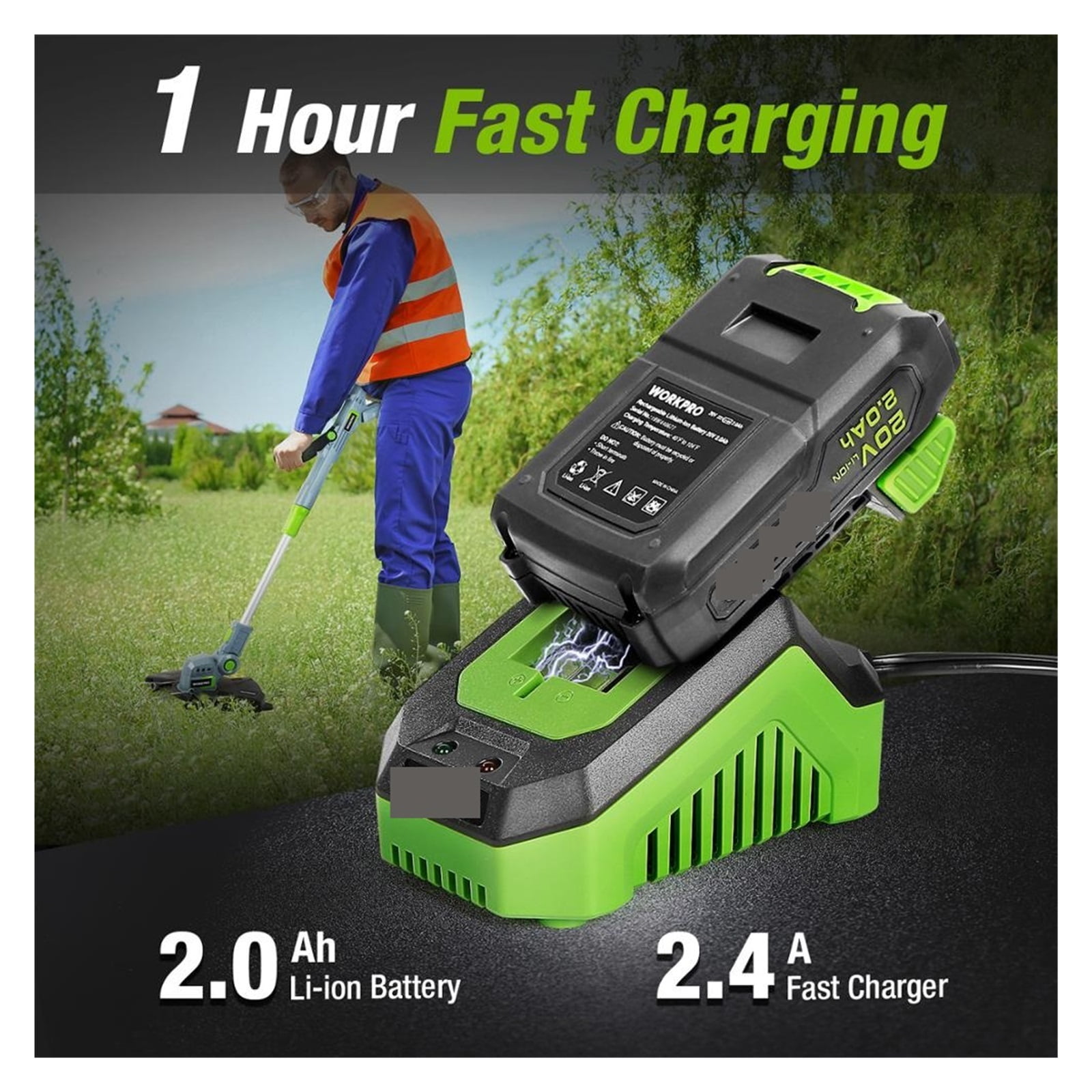20V Electric Lawn Mower 2000mAh Li-ion Cordless Grass Trimmer Auto Release String Cutter Pruning Garden Tool 20PC Blades ,2 IN 1 Trimmer & Edger