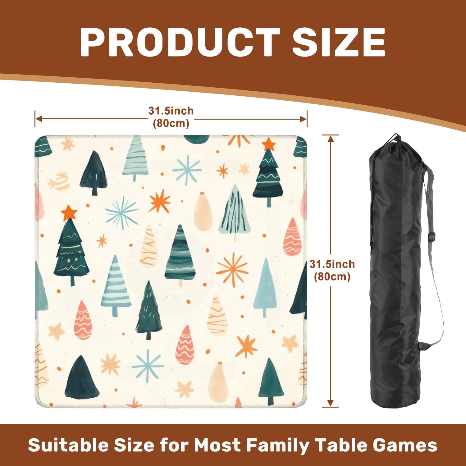 Mahjong Mat 31.5" x 31.5" playful colorful featuring abstract christmas trees ornaments for Non-Slip Noise Reduction American Mahjong Tiles Table Cover for Dominoes Poker Card Board Games Gift
