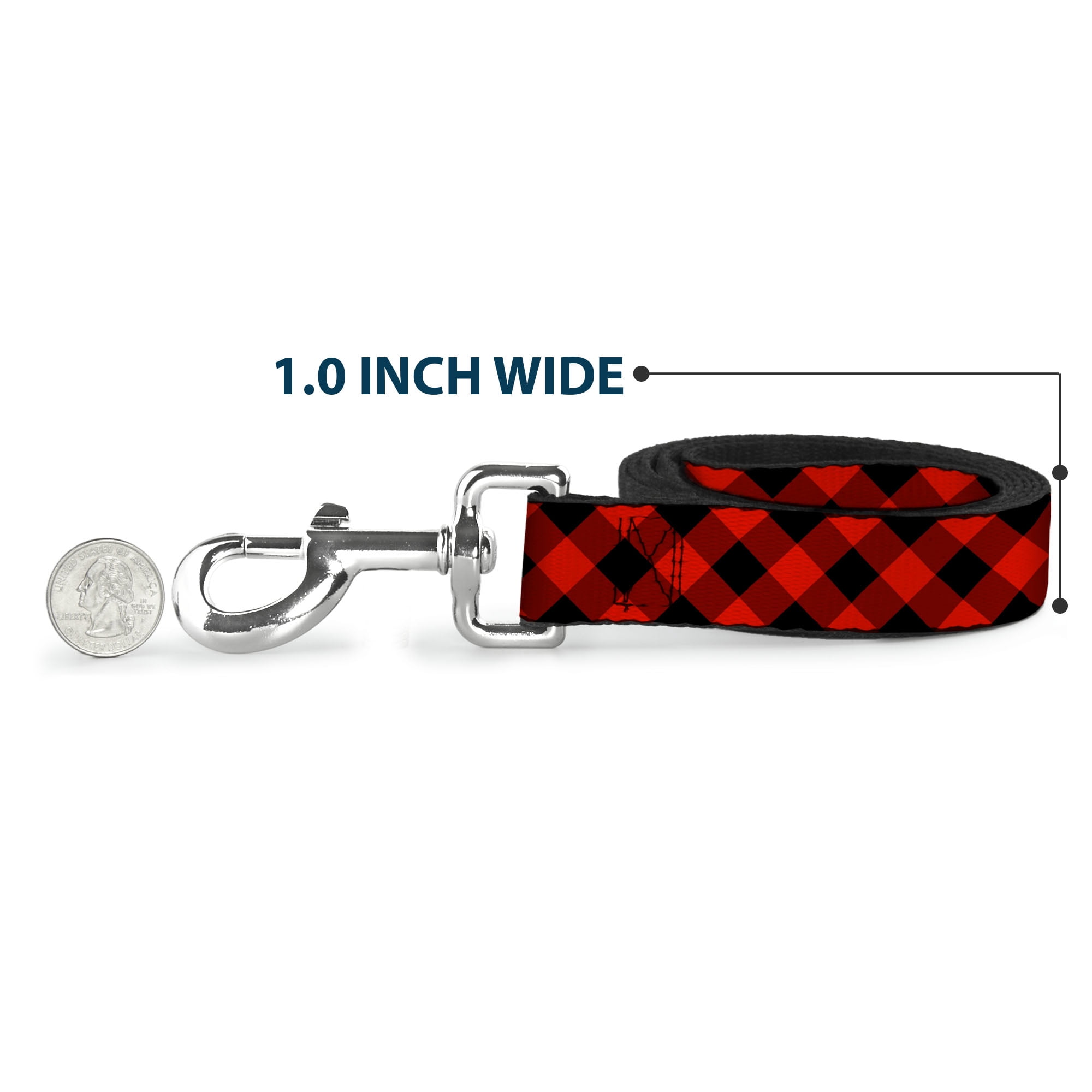 Buckle-Down Pet Leash, Dog Leash, Diagonal Buffalo Plaid Black Red, 6 Feet Long 1.0 Inch Wide