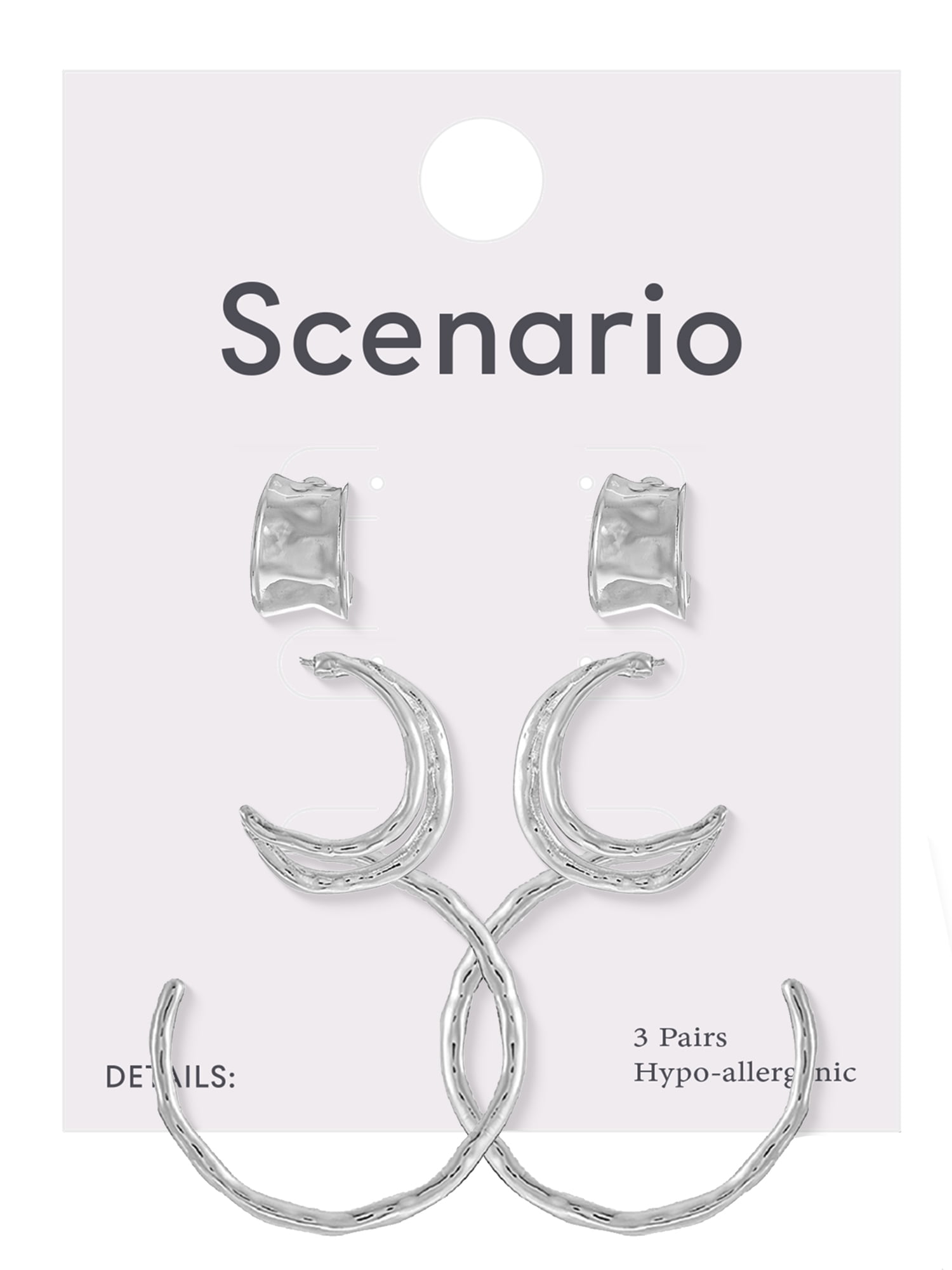 Scenario Textured Hoop Earrings, Silver-Tone, 3-Pair Set