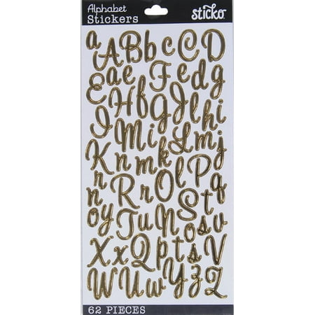 Wilton Small Gold Foil Sweetheart Script Alphabet Stickers, 62 Piece