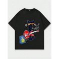 thumbnail image 1 of Black T - Shirt With Cat Playing Guitar Graphic, Casual Print, Comfortable and Versatile, Letter Pattern Pure Cotton 220g Printed T-Shirt, unisex Style, 1 of 7