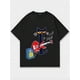 thumbnail image 1 of Black T - Shirt With Cat Playing Guitar Graphic, Casual Print, Comfortable and Versatile, Letter Pattern Pure Cotton 220g Printed T-Shirt, unisex Style, 1 of 7