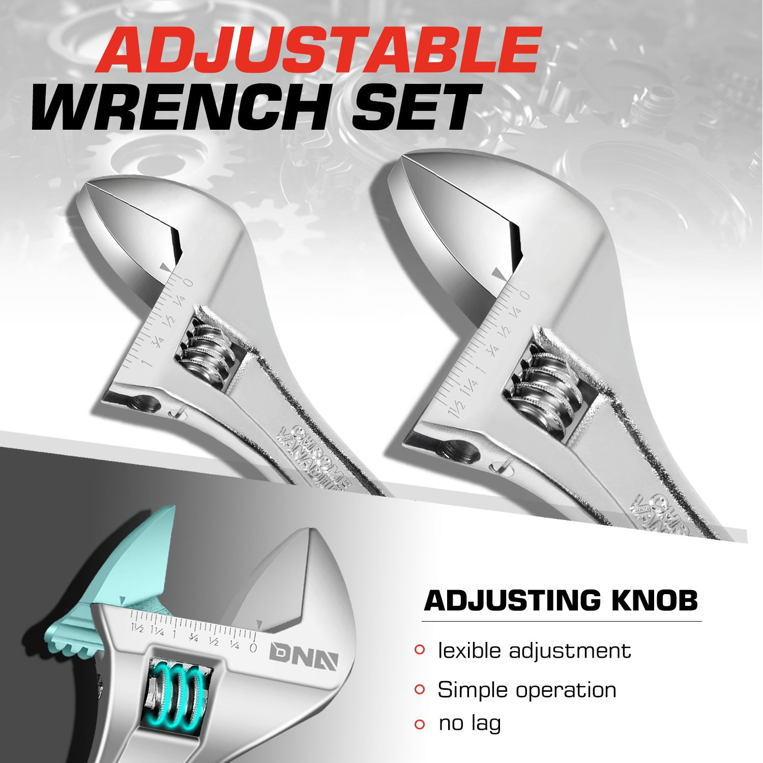 8"+12" Durable 1-1/4" / 1-5/8" Jaw Opening Adjustable Wrench W/Rubberized Grips