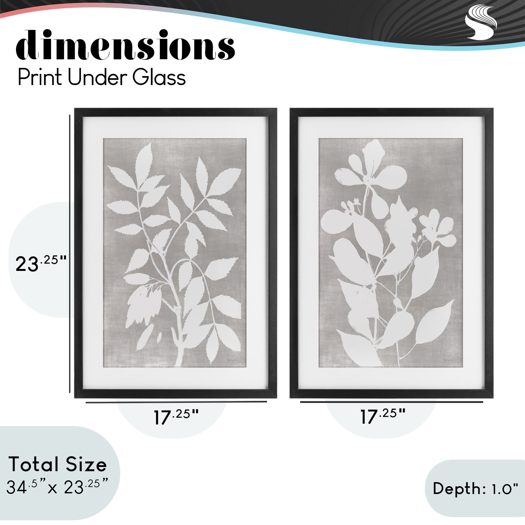 Stupell Industries Grey Foliage Impression 2 Piece Black Framed Print Under Glass Set, design by Stellar Design Studio