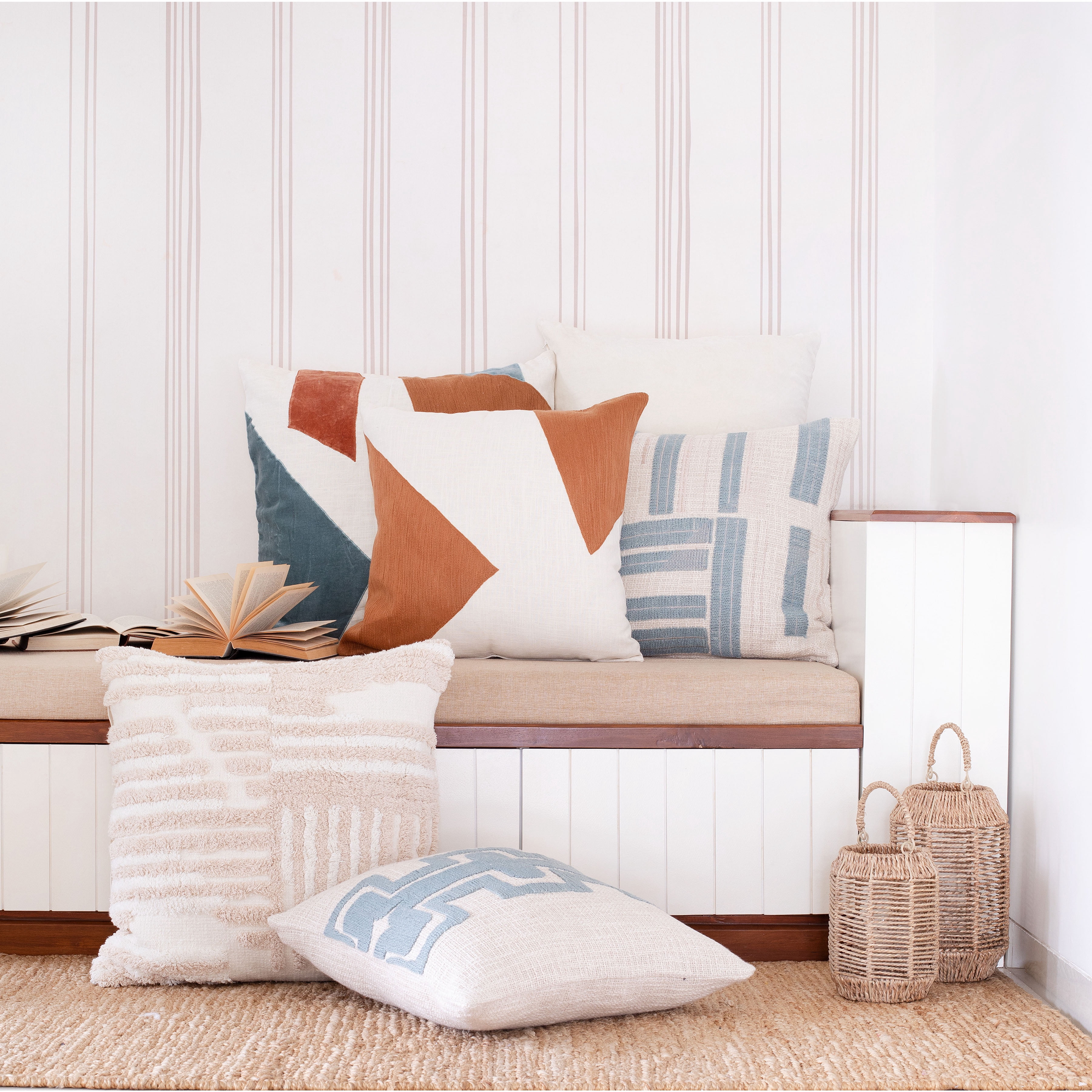 Harlow Hill Stacy Garcia Adobe/Ivory Abstract 20" x 20" Cotton Adult Decorative Feather Filled Pillow