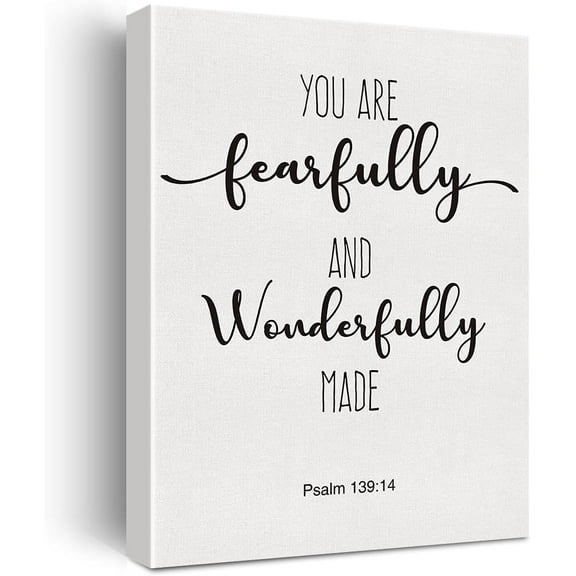 Bible Verse Art Wall Decor Psalm 139:14 You are Fearfully and Wonderfully Made Scripture Canvas Painting Prints for Home Bedroom Nursery Decor Framed Artwork Christian Gifts(12x15 Inch)