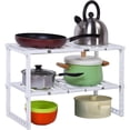 thumbnail image 1 of Estante de Almacenamiento Debajo del Fregadero de Cocina - Organizador Bajo Fregadero, Estante de Gabinete para Baño Cocina, Ajustable y Ampliable, 2 Niveles con 10 Paneles Removibles (Blanco), 1 of 4