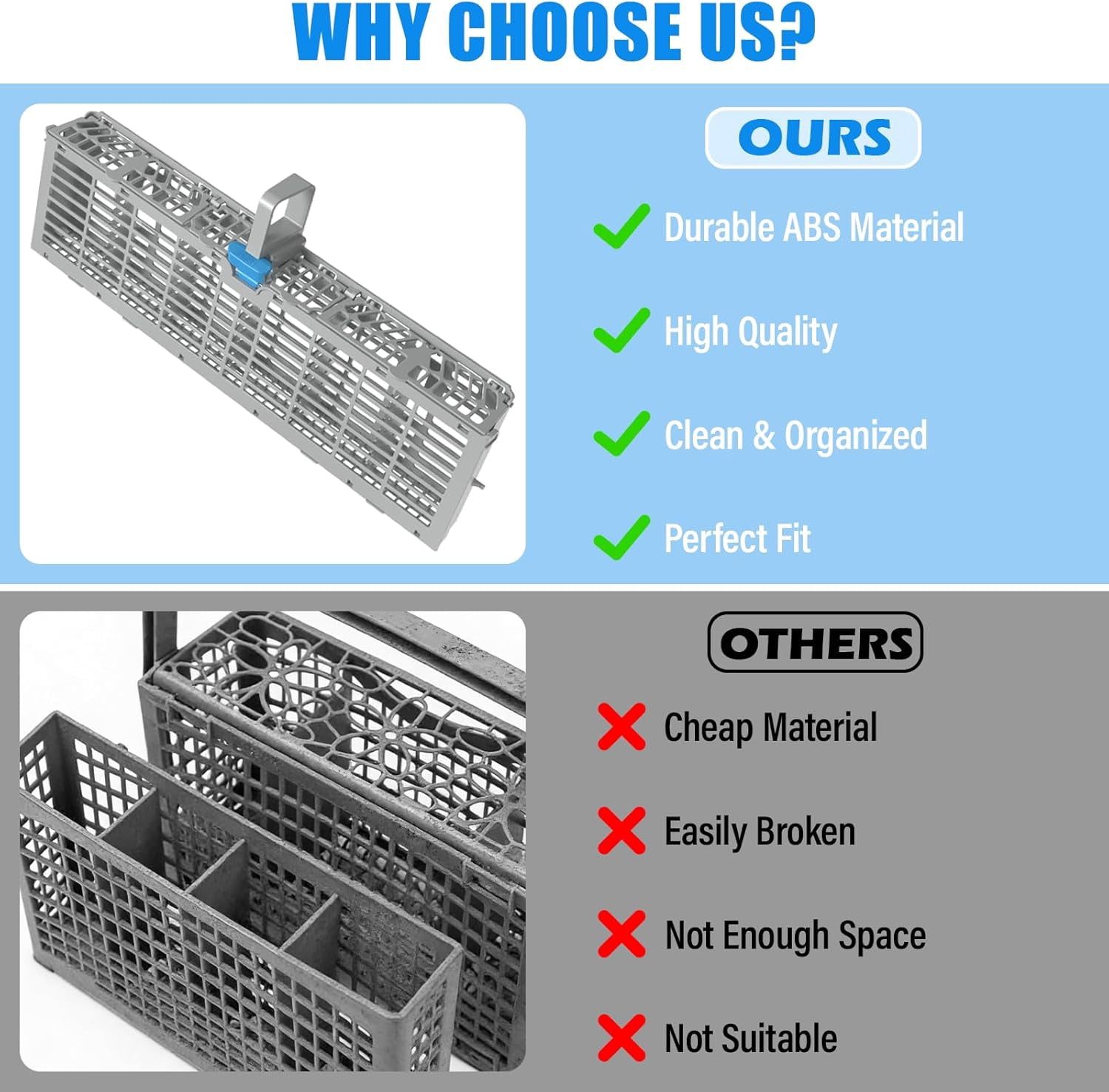 UPGRADED  Dishwasher Silverware Basket Compatible with Whirlpool Dishwasher Silverware Basket Parts 8535075 Utensil Basket W10360461 W10629541 PS12347808 WDF520PADM0 WDF730PAYM0