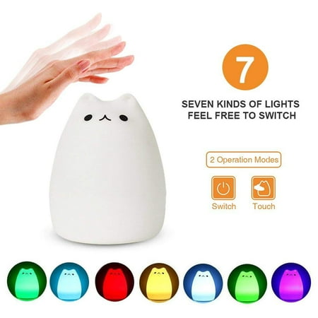 

Greenred Cute Cartoon Cat Silicone LED Night Light USB Tap Color Changing Bedside Lamp