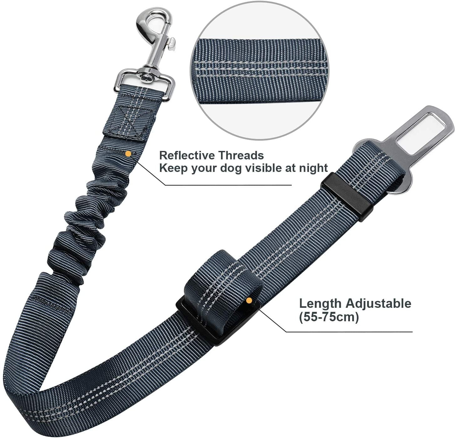Set of 2 Car Dog Harnesses with Shock Absorbing and Adjustable Elastic Dog Buckle, Premium Harness for All Dogs and Cats, Gray