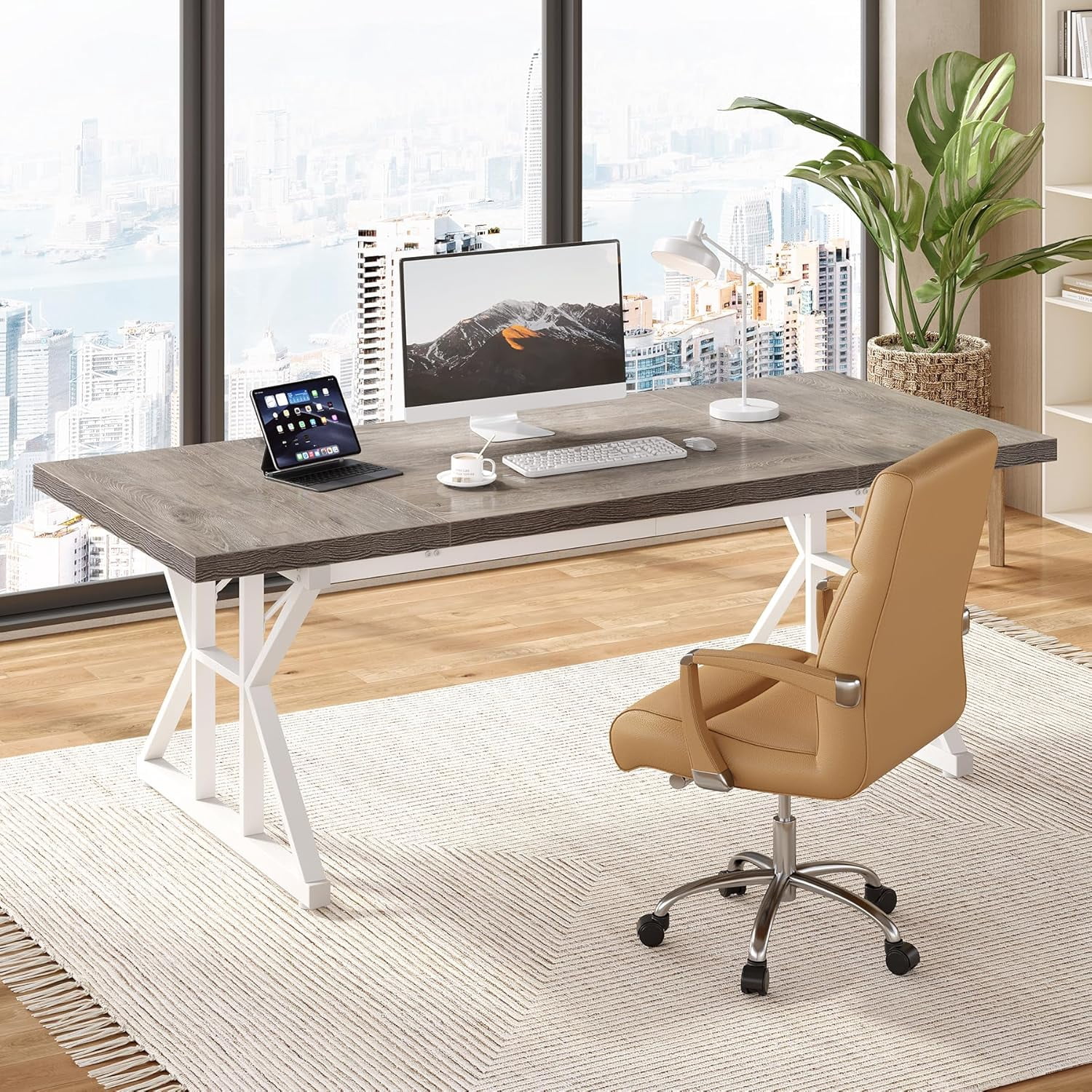 Tribesigns 70.9-Inch Executive Office Desk, Large Computer Work Desk for Home Office (Gray & White)