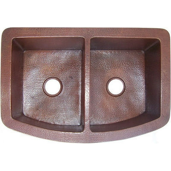 Modern Double Bowl Hammered Copper Kitchen Sink
