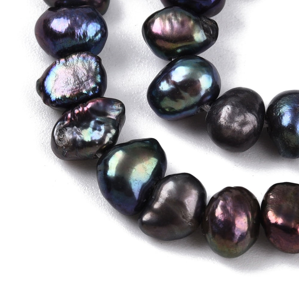 Natural Cultured Freshwater Pearl Beads Strands Dyed Two Sides Polished Prussian Blue 3~5x4~6.5x2.5~4mm Hole: 0.5mm about 90~93pcs/strand 15.75~15.94''(40~40.5cm)