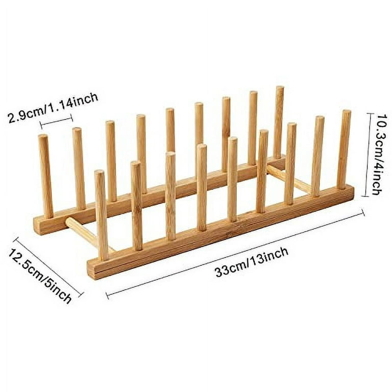 HBlife Bamboo Dish Plate Bowl Cup Book Pot Lid Cutting Board Drying Rack Stand Drainer Storage Holder Organizer Kitchen Cabinet