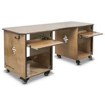 Sound Town DIY Music Studio Desk Workstation Furniture with 2 X 13U Side Cabinets, Two Slide-Out Trays, Casters, Plywod, Weathered Brown for Recording Room, Home Studio (SDRK-WS69)