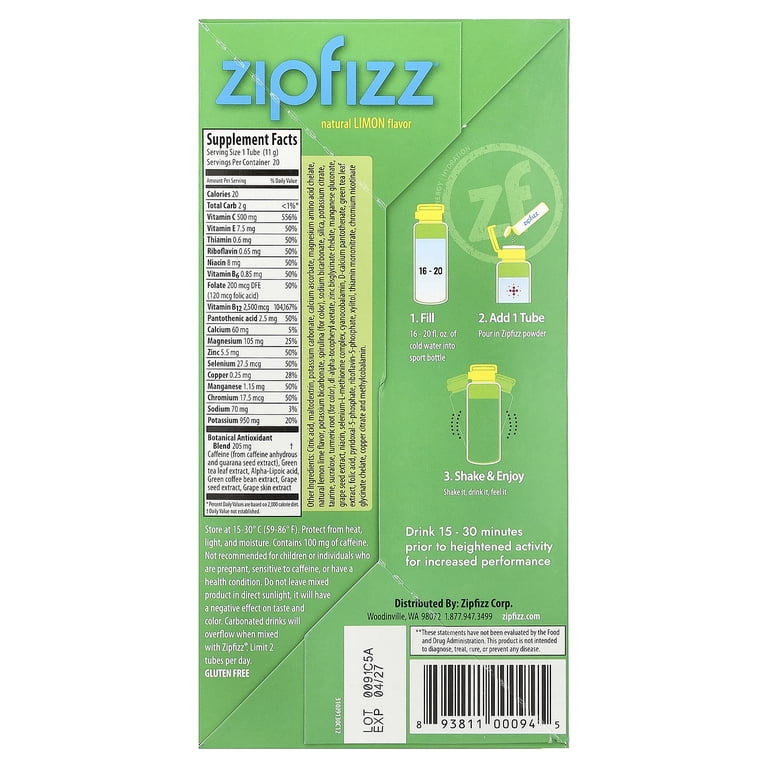 Zipfizz Healthy Energy Mix with B12, Lemon, 20 Tubes - Walmart.com