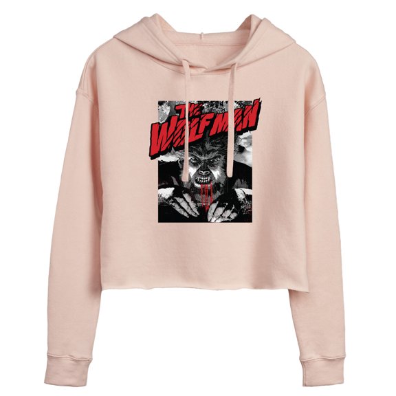 Classic Monsters - The Wolf Man - Black and White Movie Cover - Juniors Cropped Pullover Hoodie