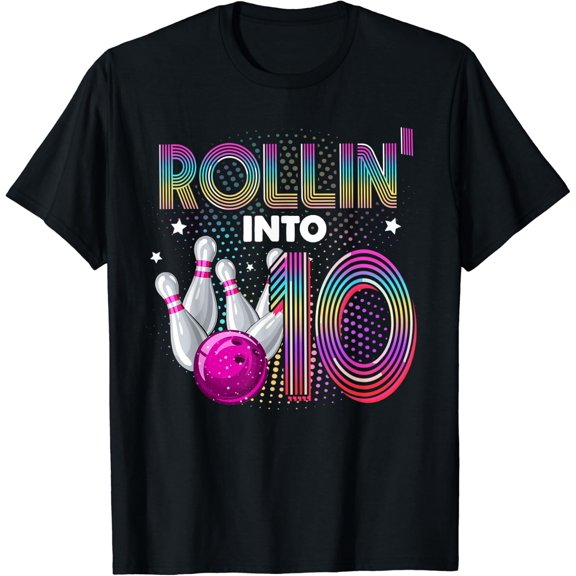 Bowling Birthday Party Rollin Into 10 10Th Birthday Vintage T-Shirt Unisex S-5XL Hot Trending Shirt, Vintage Birthday Gift