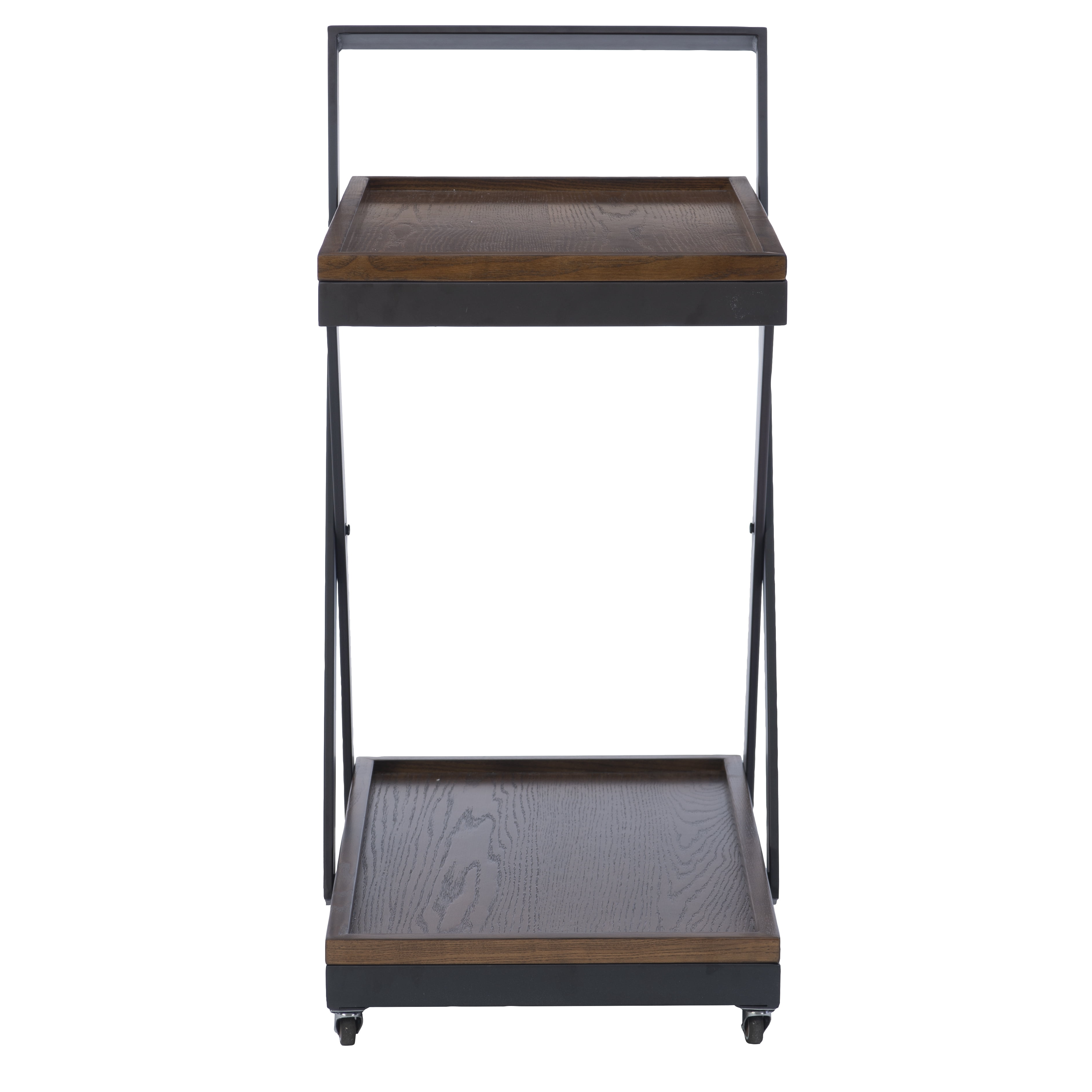 Powell Radnor 2-Tier Rolling Bar Cart, Warm Nut Brown/Gunmetal