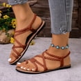 thumbnail image 2 of Pandaie Strappy Sandals for Women Comfortable Braided Slip on Flat Sandal Dressy Ankle Strap Casual Thong Flip Flops for Summer Beach Walking Brown Size 8.5, 2 of 8