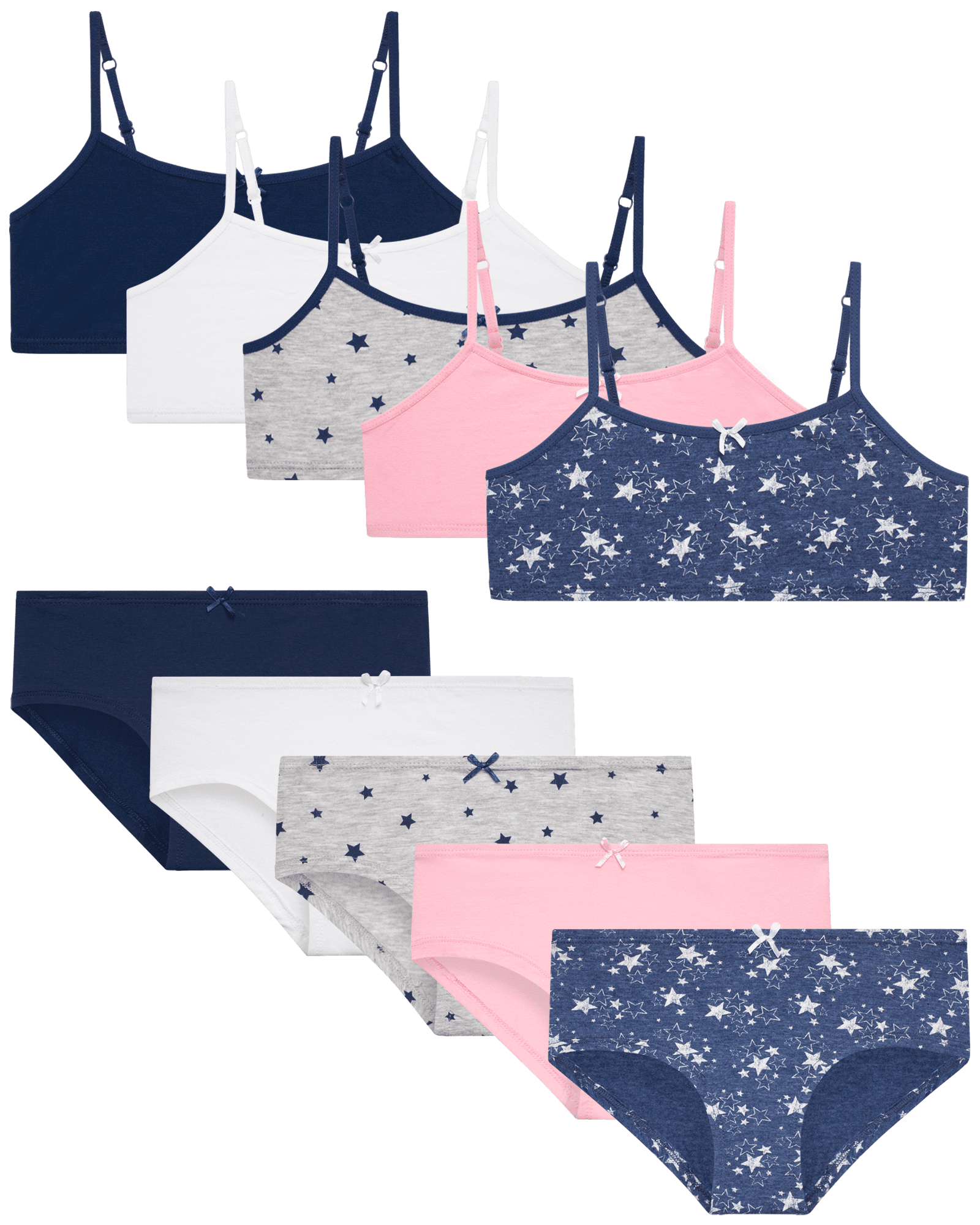 11 Pieces Cotton Cami Bra and Hipster Panties Popular Girls Matching Underwear Set 