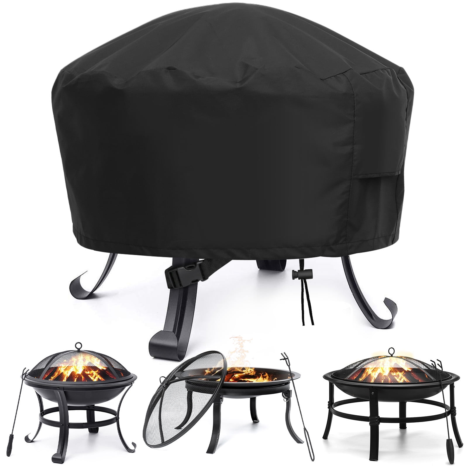 Details about   33/48 Inch Patio Round Fire Pit Cover Waterproof UV Protector Grill BBQ Cover 