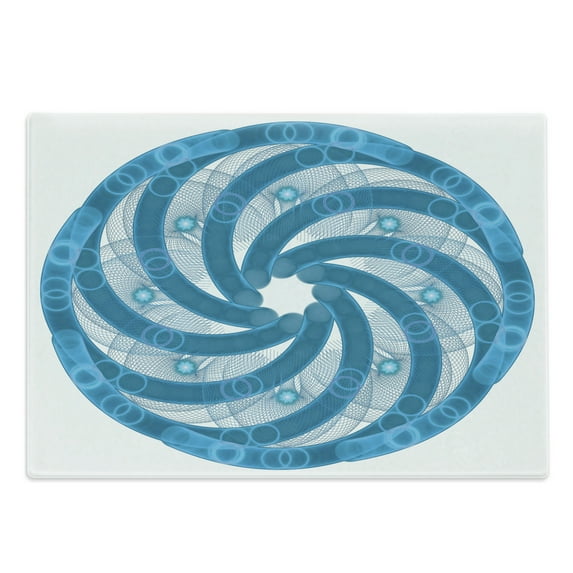 Spires Cutting Board, Computer Rendered Abstract Fractal Design Rotary Turning Futuristic Hole Tube Whirl Design, Decorative Tempered Glass Cutting and Serving Board, Large Size, Blue, by Ambesonne