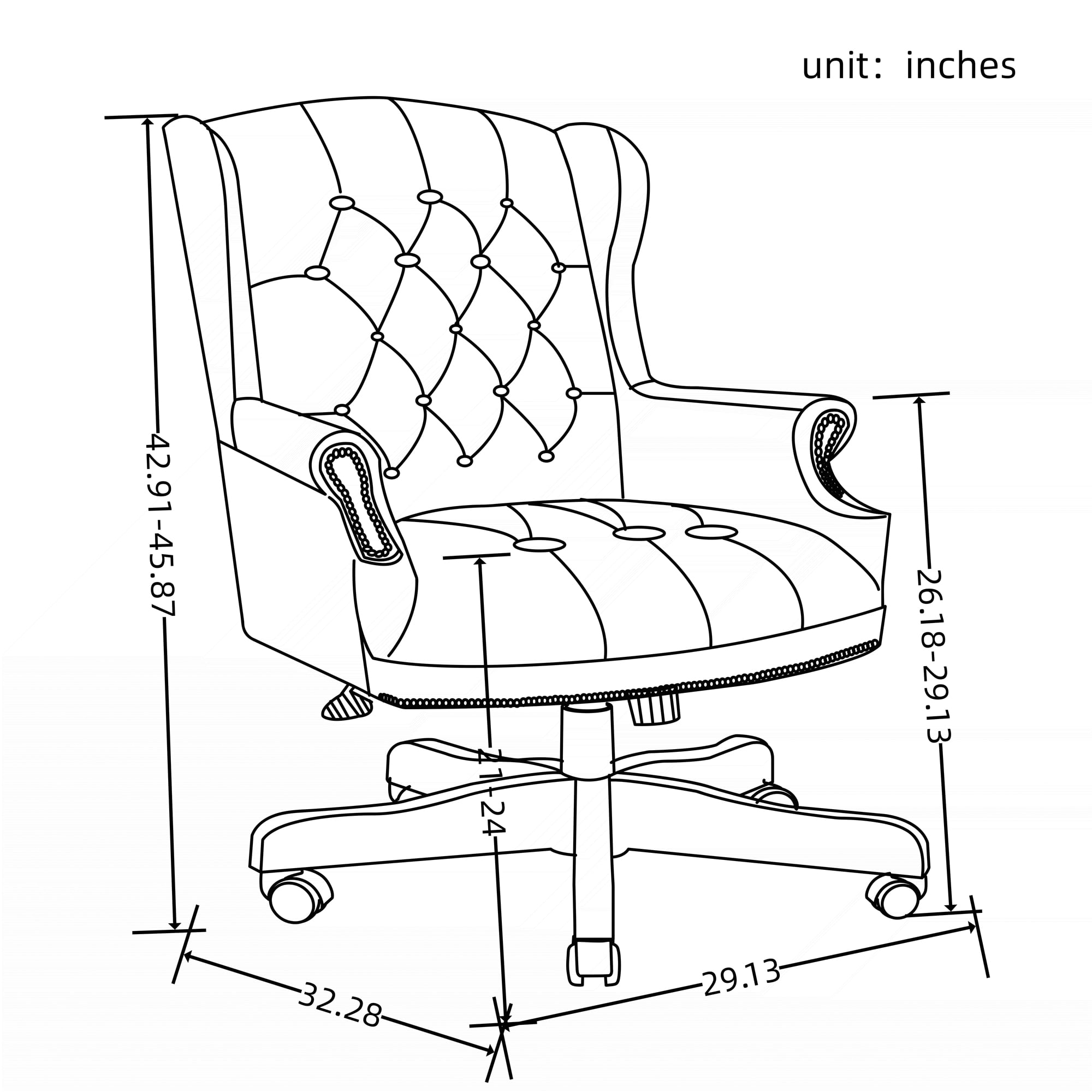 Executive Office Chair, High Back Reclining Desk Chair, PU Leather Computer Chair with Tufted Back and Nailhead Trim, Ergonomic Desk Chair with Smooth Glide Caster Wheels for Home Office, Black PU