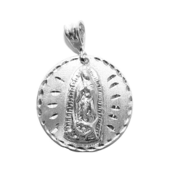 Virgin Mary (Virgen de Guadalupe) Round Medallion Pendant .925 Sterling Silver