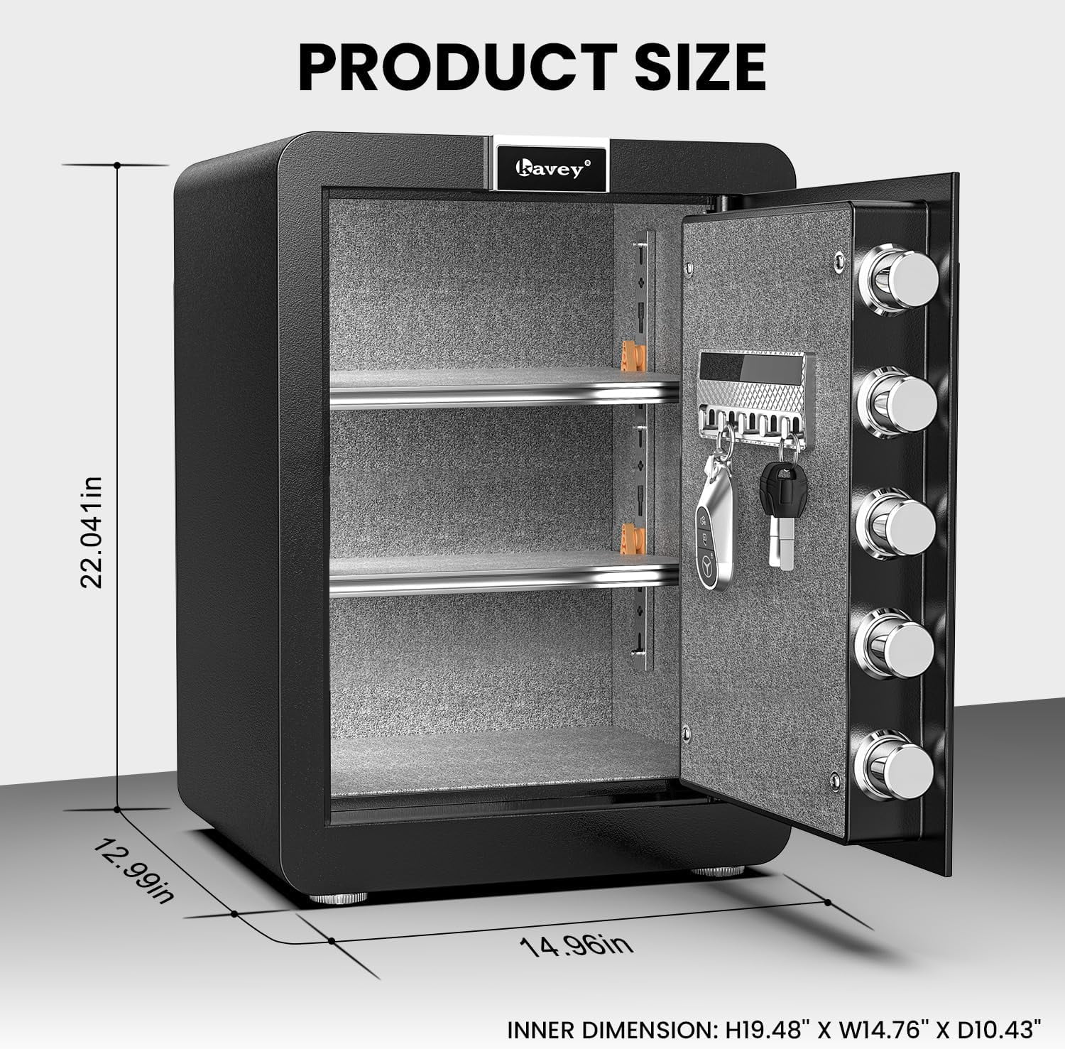Kavey 2.6 Cub Safe, Large Safe with LCD Touch Screen & Hidden Compartment , Home Safe with Dual Alarm and LED Light, Fireproof Safe Box for Money Documents Valuables