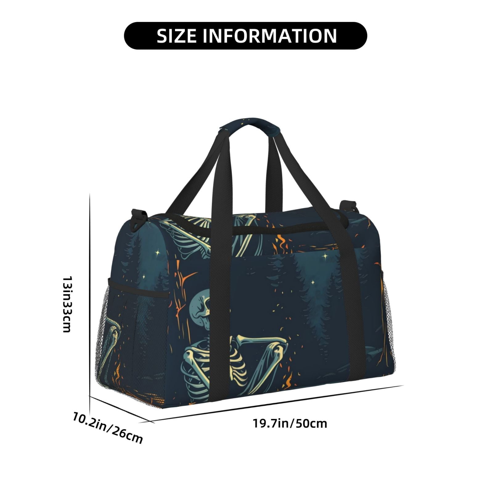 Fuzoiu Moonlit Skeleton Campfire Print Travel Duffle Bag,Carry On Tote Bags,Duffel Bag,Sport Gym Bag, Hospital Bag for Labor and Delivery, Overnight Bag,Luggage Bag
