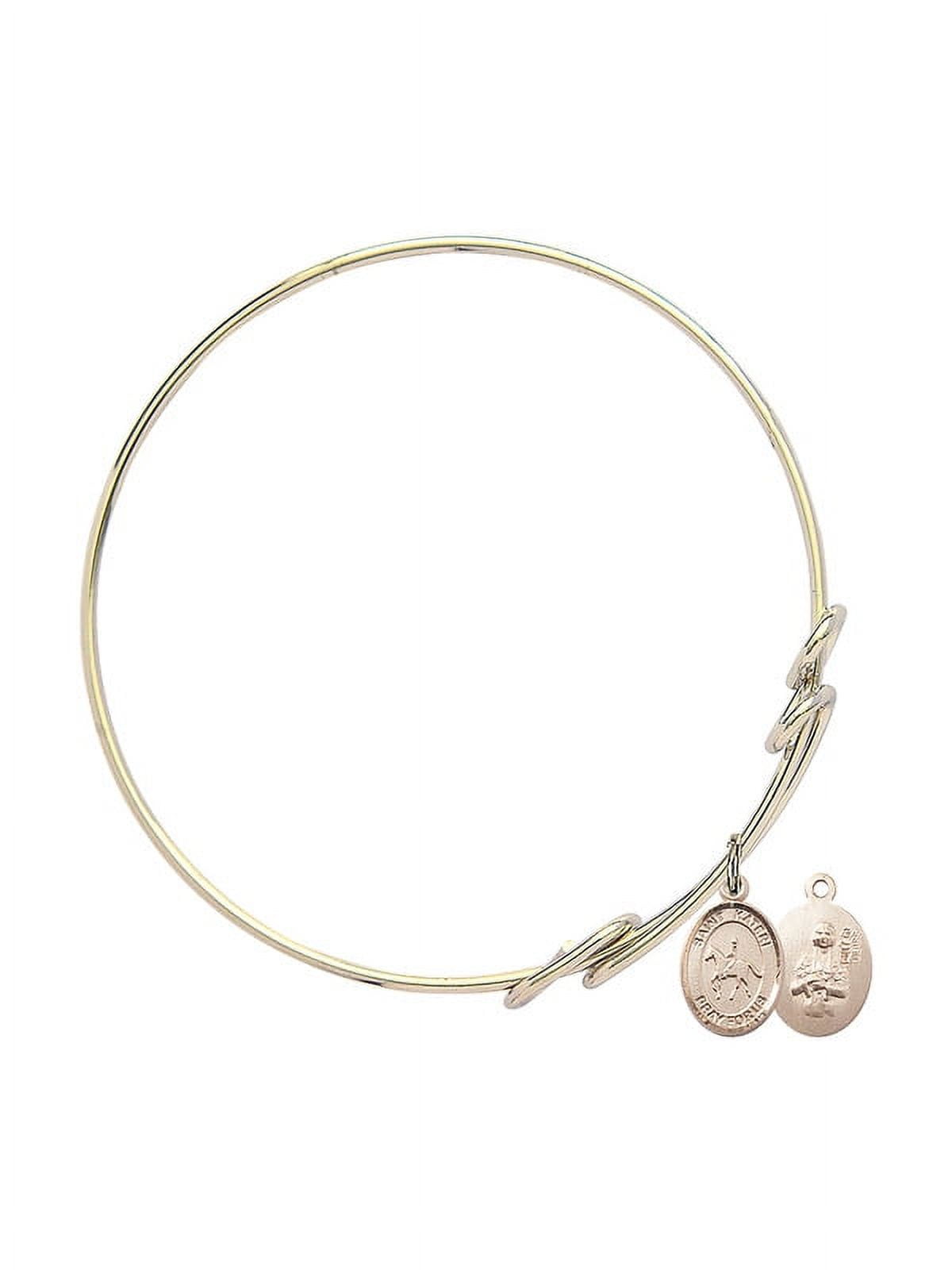 8 1/2 inch Round Double Loop Bangle Bracelet w/ St. Kateri/Equestrian in Gold-Filled