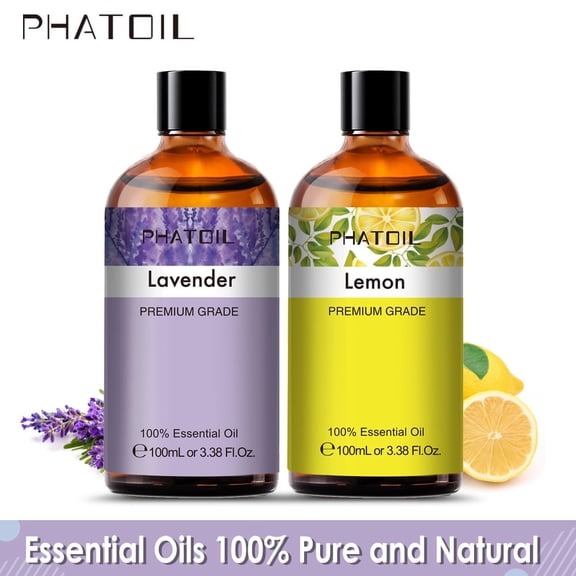 Phatoil Lavender Oil For Hair Lemon Essential Oil For Diffuser, 100% Pure, 2 Pack（100Ml ）