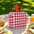 thumbnail image 5 of Checkered Lunch Bag Insulated Tote Reusable Tote for Work Lunch, Picnic, Gift for Her, Red Gingham Tote with Side Pockets, 5 of 5