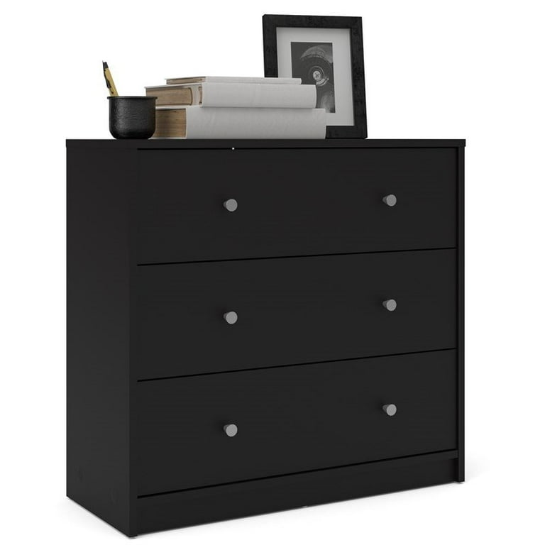 Pemberly Row Contemporary 3 Drawer Chest Dresser in Black