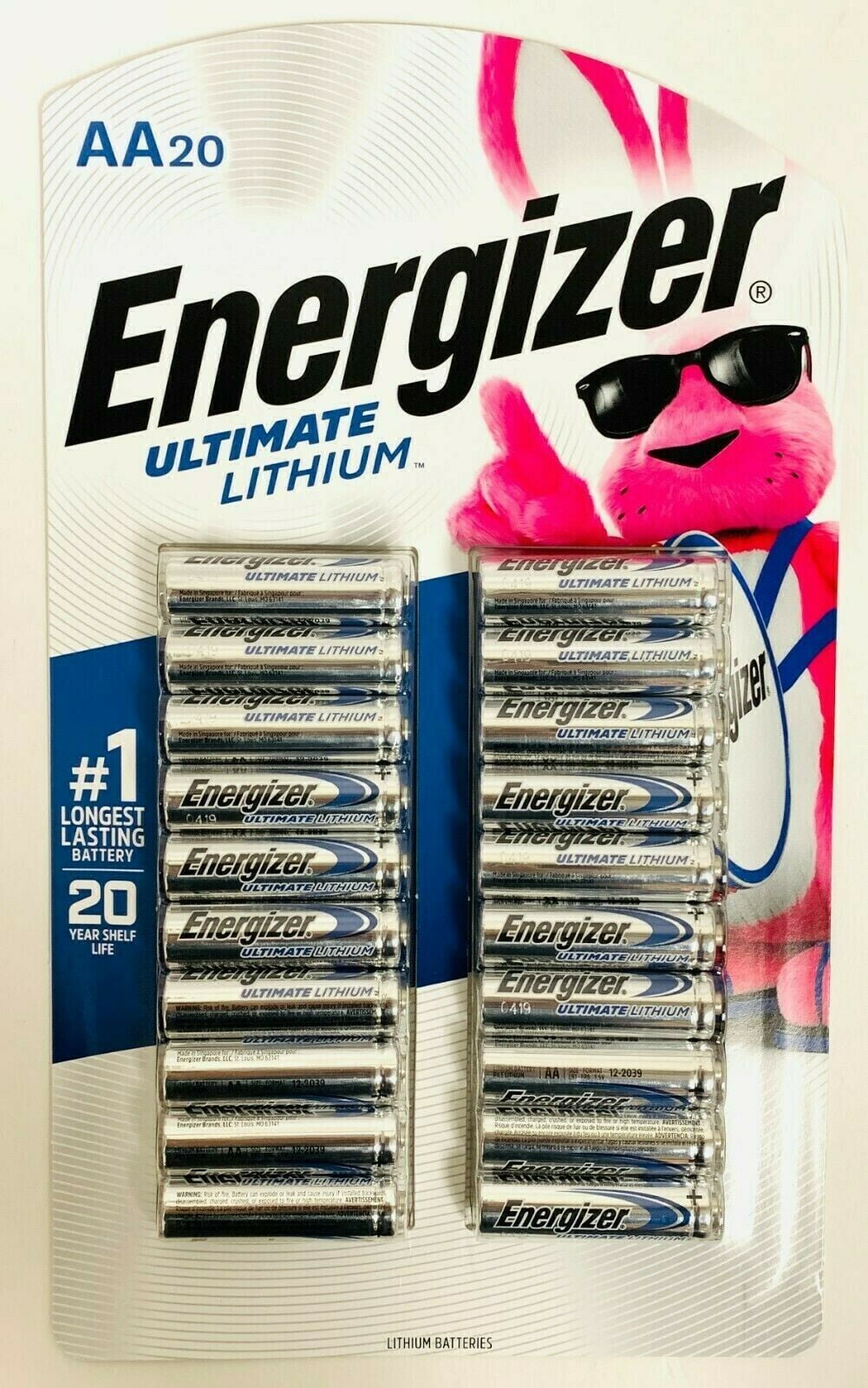 Energizer Ultimate Lithium AA 20 Batteries Extreme Performance 20 Pack