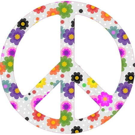 5in x 5in Floral Peace Symbol Bumper Sticker Vinyl Flower Symbol Decals