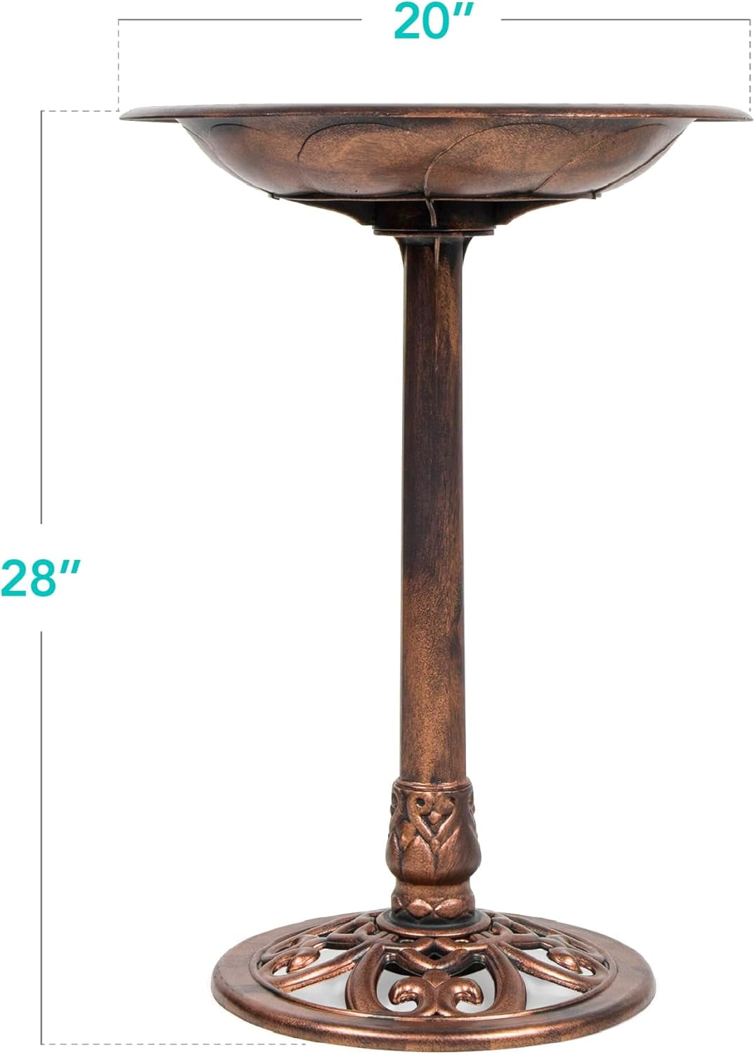 NIUMU  28in Pedestal Bird Bath, Vintage Outdoor Resin Accent Decoration w/Fleur-de-Lis Accents - Copper